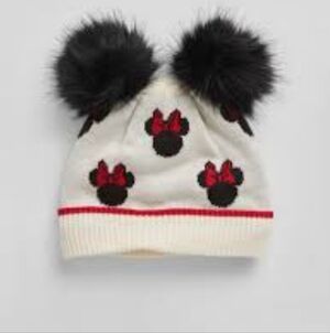 Baby Gap x Disney Cream and Black Pom Pom Minnie Mouse Beanie